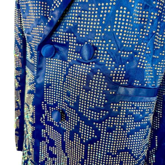 NWT AKIRA Royal Blue Embellished Satin Double Breasted Blazer, Rhinestone - Picture 5 of 9